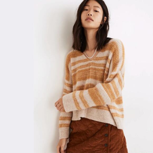 Madewell L Staley V-Neck Sweater | Space Dye, Cropped Boxy Fit, Alpaca Blend, XL - Picture 2 of 8